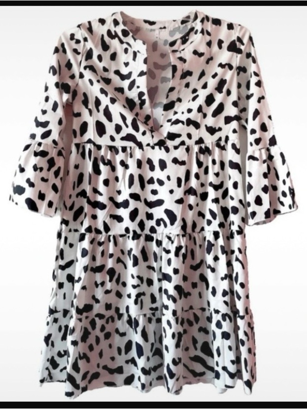 Very Cute Black and White Dalmatian Print Tiered Dress